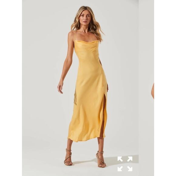 New ASTR the Label Gaia Yellow Midi Slip Dress ‘Lemon Tart’ Size S Cowl Neck - Picture 1 of 5